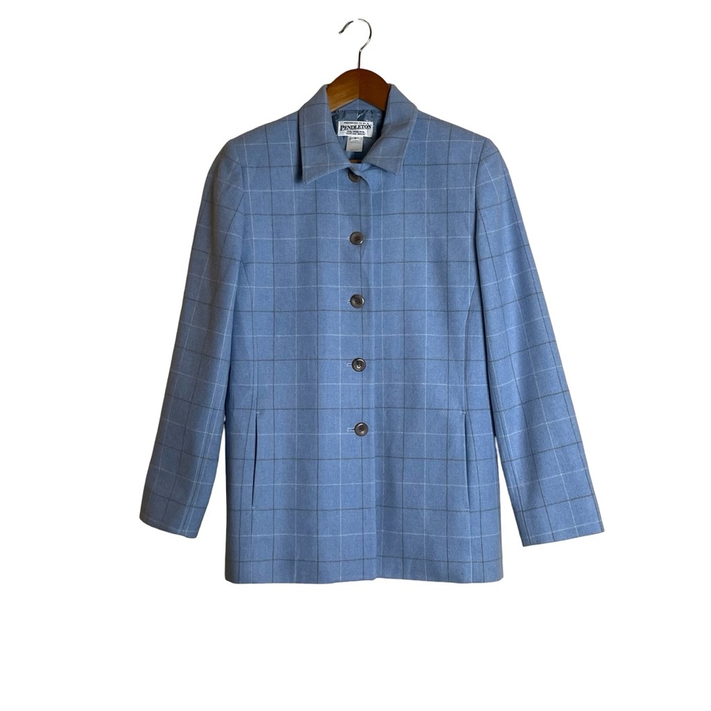 Pendleton Blue Windowpane‎ Plaid 100% Virgin Wool Jacket Womens TF166-30604